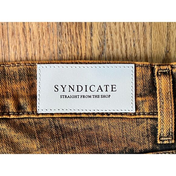 GOLDEN Syndicate Orange Pink Pattern Boot Cut Jeans Pants Trousers  Mens Size 34 - Picture 4 of 8